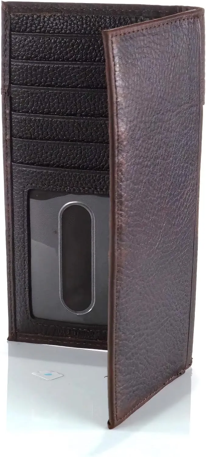 Ariat Men's Rodeo Wallet with Silver Shield Concho, Distressed Brown Top Grain Leather, Boot Stitching