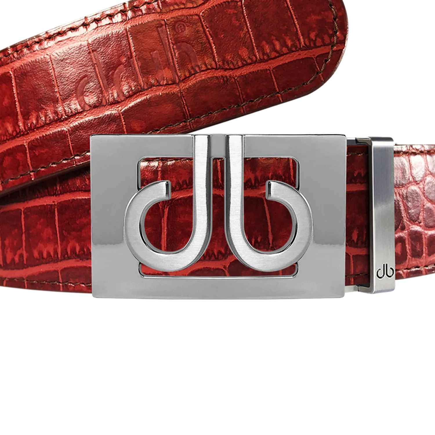 Burgundy Crocodile Textured Leather Belt with Buckle