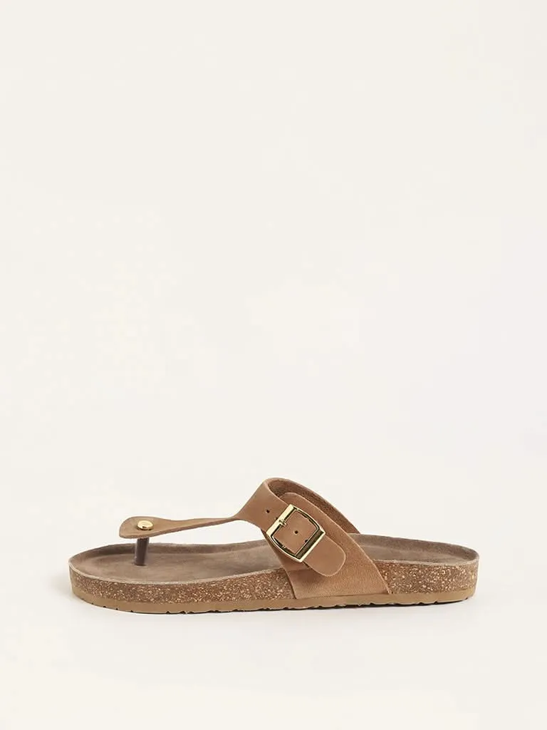 LUNA BLU Brown T-Bar Comfort Sandals