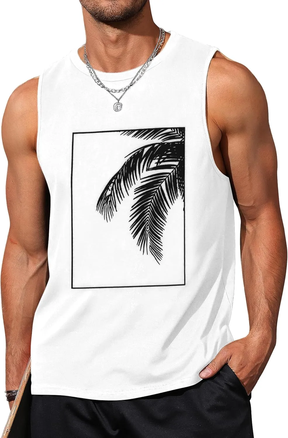 Mens Tank Tops Beach Summer Sleeveless Shirts Graphic Palm Tree Vacation Tanks Muscle Gym Tank Top