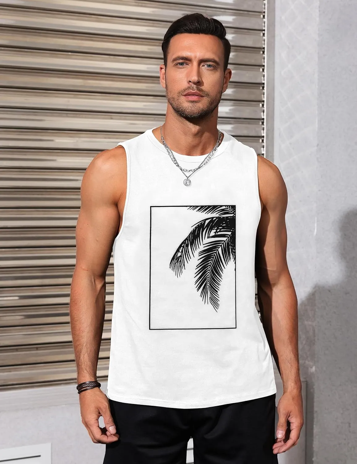 Mens Tank Tops Beach Summer Sleeveless Shirts Graphic Palm Tree Vacation Tanks Muscle Gym Tank Top