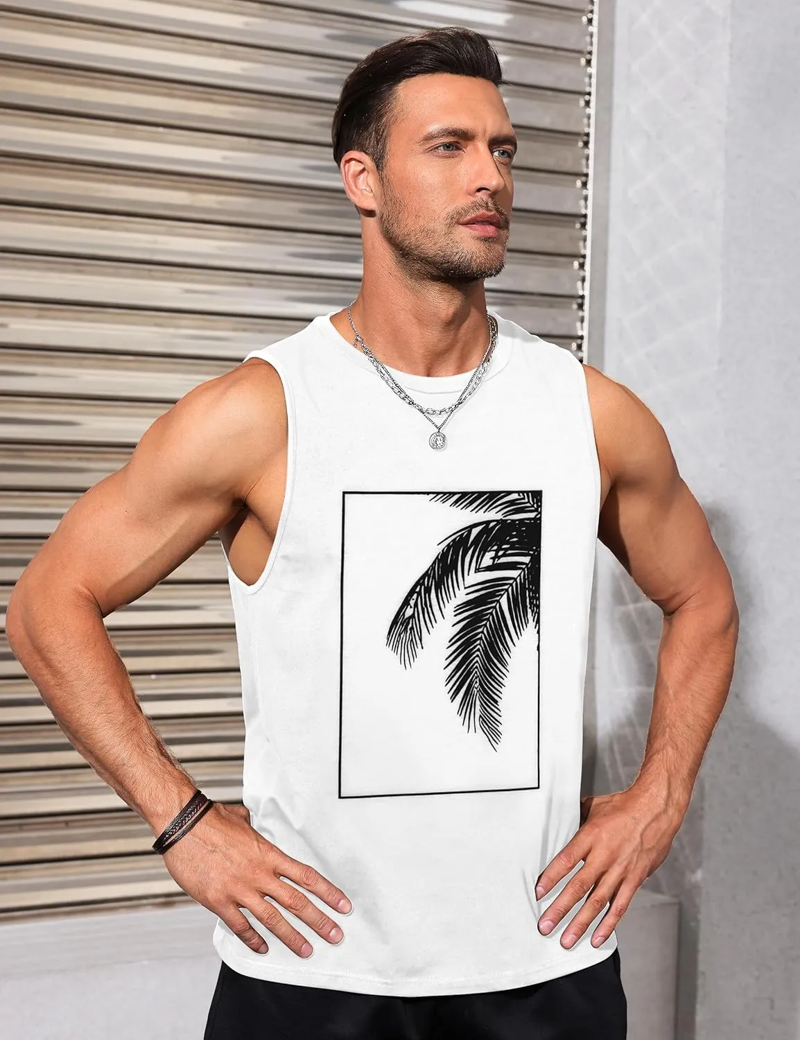 Mens Tank Tops Beach Summer Sleeveless Shirts Graphic Palm Tree Vacation Tanks Muscle Gym Tank Top