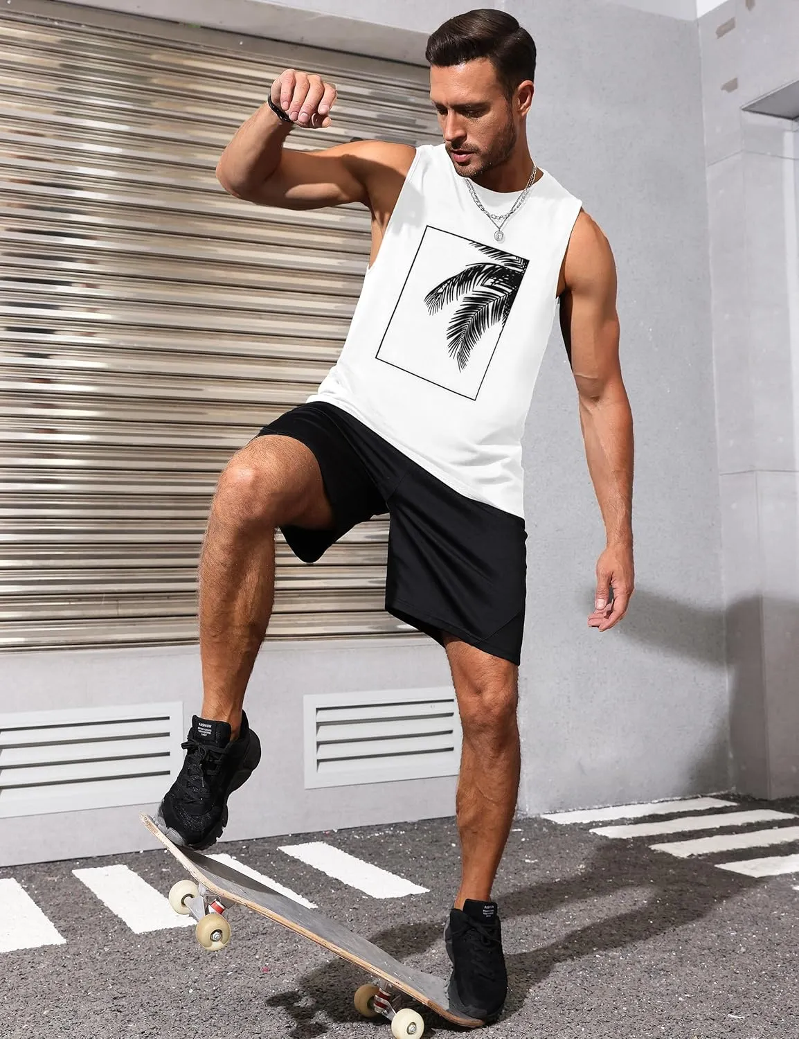 Mens Tank Tops Beach Summer Sleeveless Shirts Graphic Palm Tree Vacation Tanks Muscle Gym Tank Top