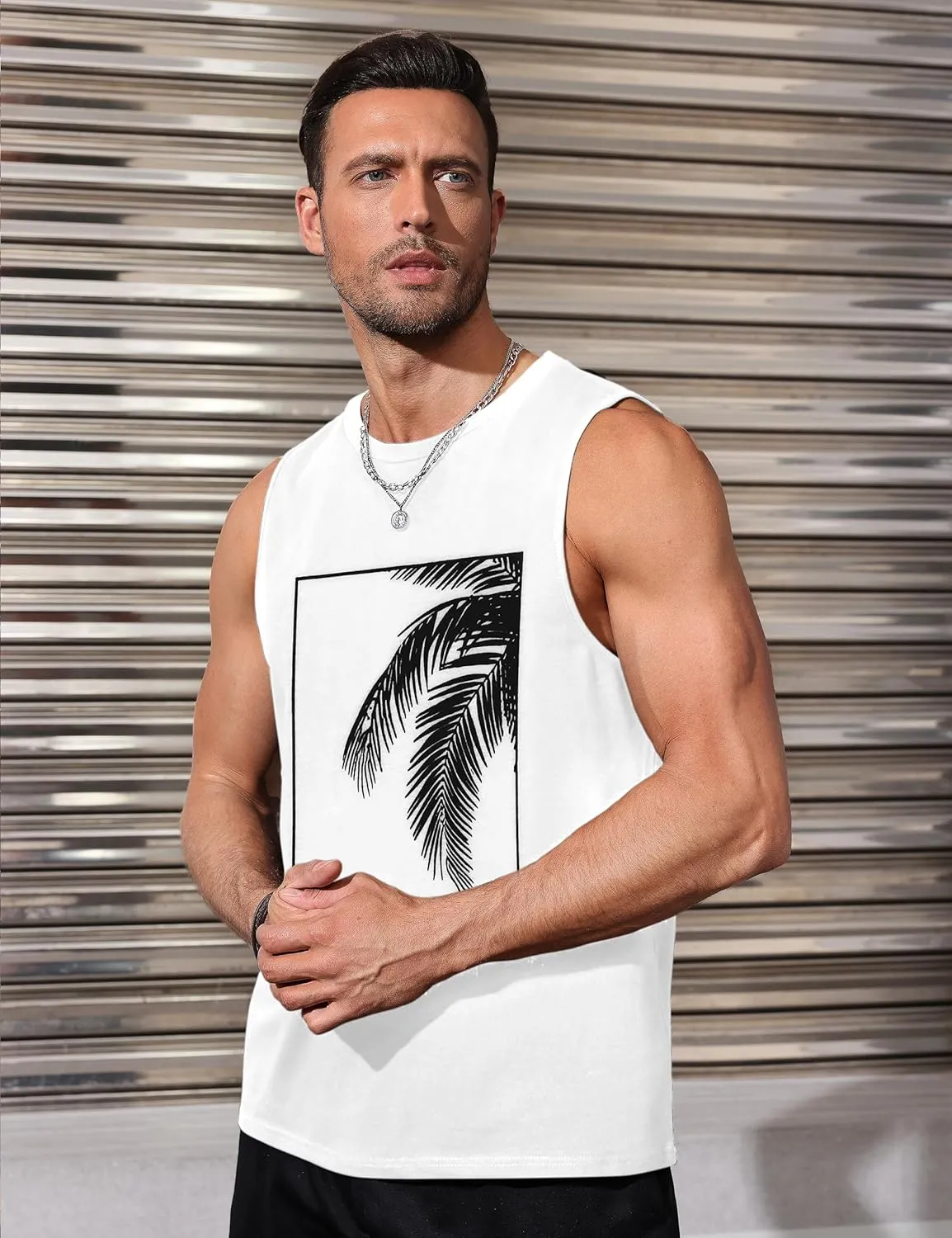 Mens Tank Tops Beach Summer Sleeveless Shirts Graphic Palm Tree Vacation Tanks Muscle Gym Tank Top