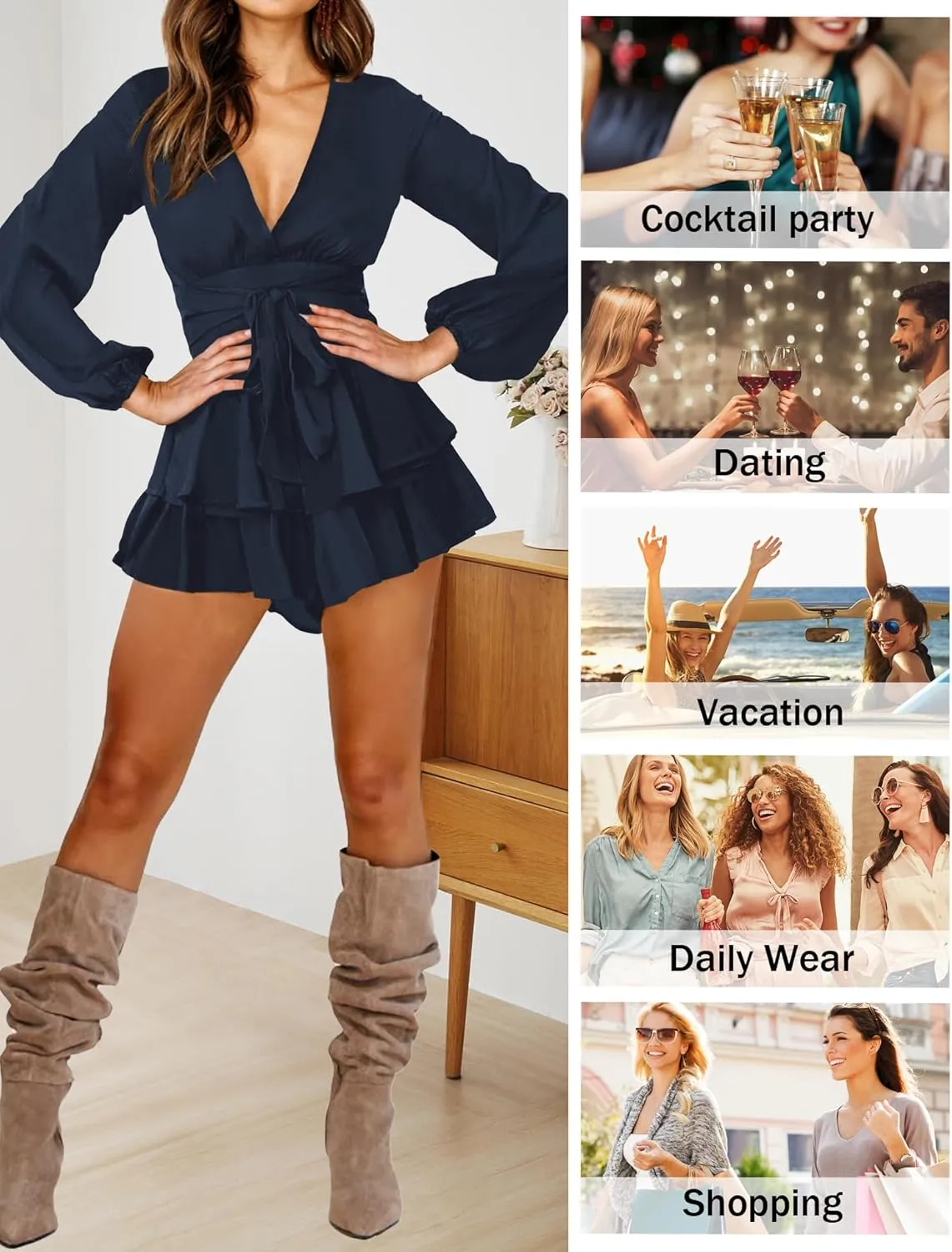 Relipop Womens Floral Print Romper V Neck Long Sleeve Double Layer Ruffle Hem Shorts Jumpsuit 2025 Beach Vacation Outfits