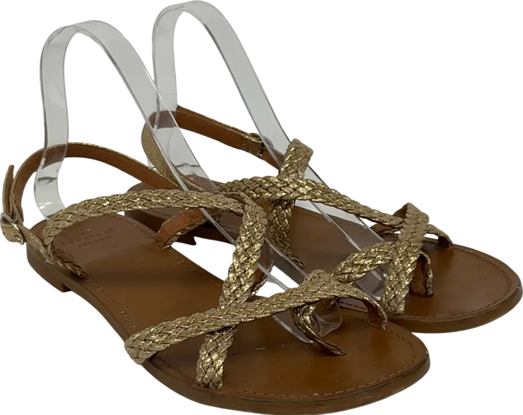 SEZANE Gold Braided Adeline Low Sandals UK 7 EU 40 👠