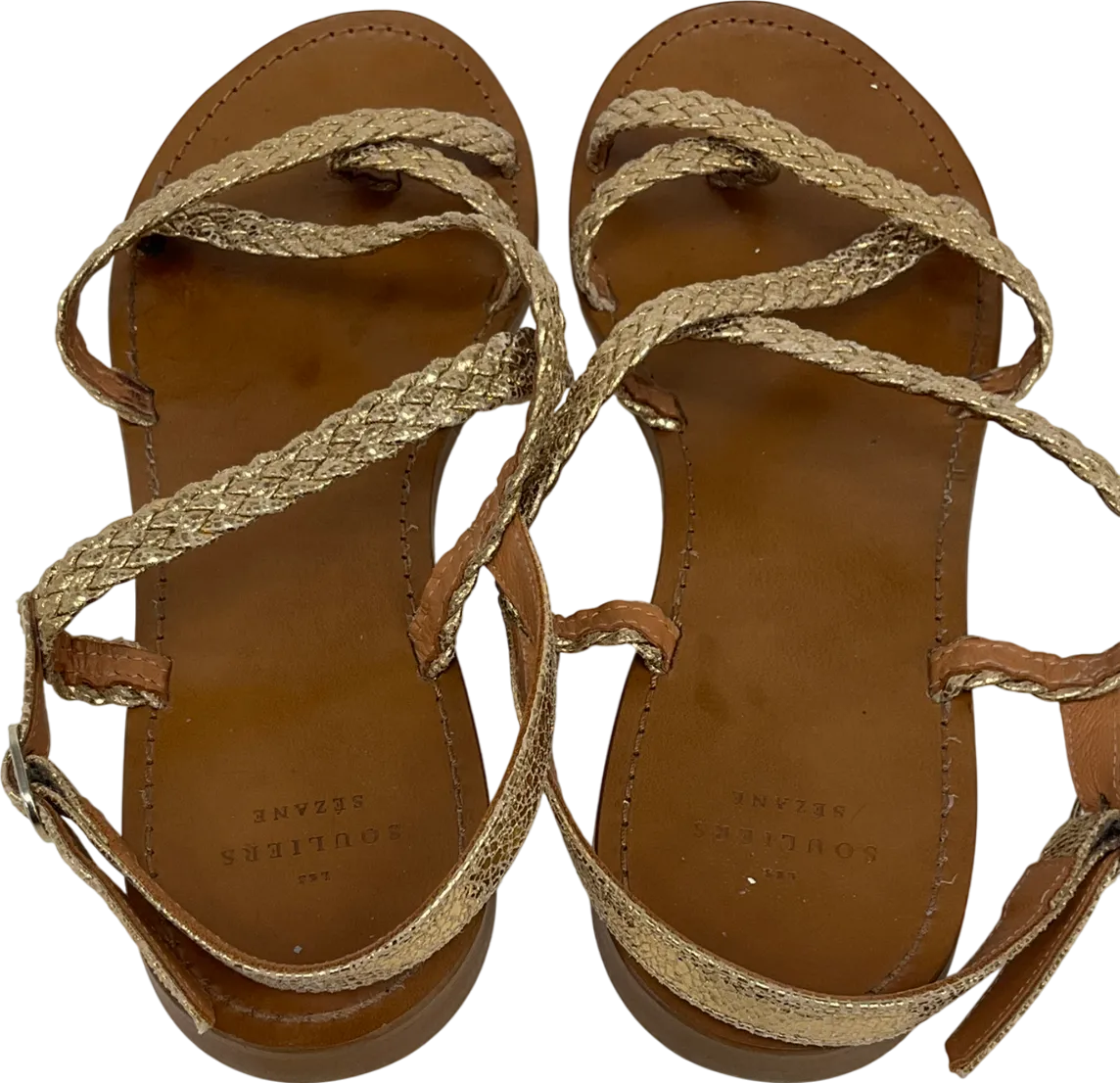 SEZANE Gold Braided Adeline Low Sandals UK 7 EU 40 👠
