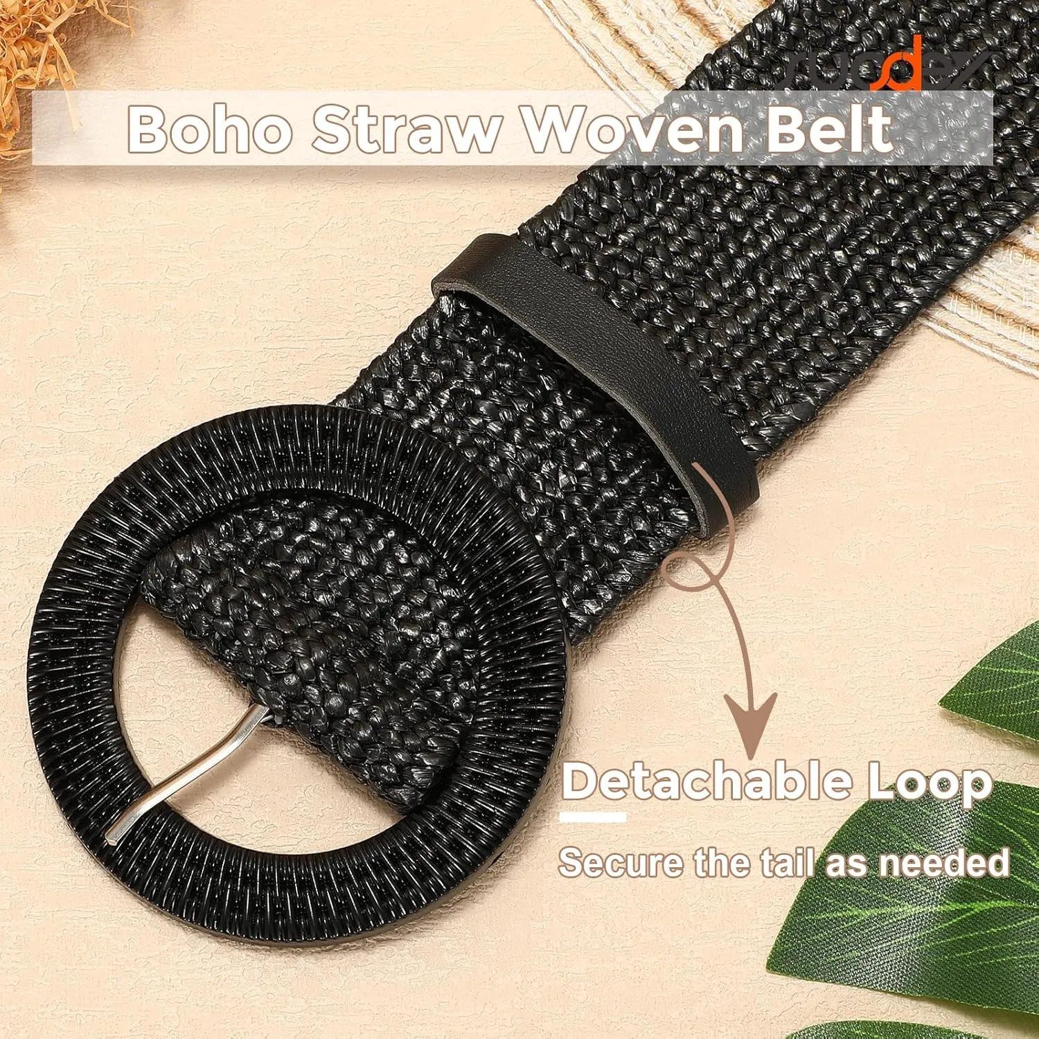 SUOSDEY Straw Woven stretchy Waist Belt for Women Dresses,Wide Boho Braided Elastic Belt with Round Buckle