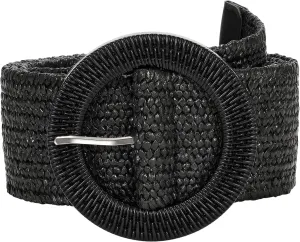 SUOSDEY Straw Woven stretchy Waist Belt for Women Dresses,Wide Boho Braided Elastic Belt with Round Buckle