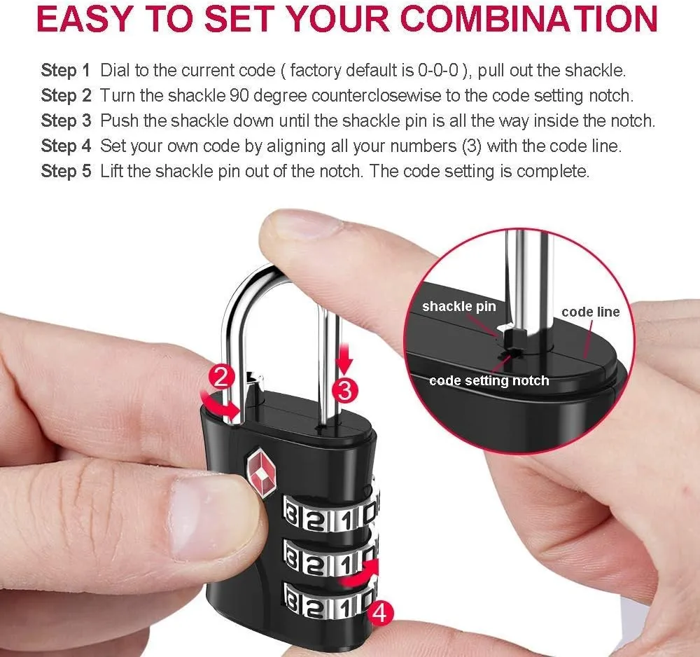 ZHEGE Luggage Locks, TSA Approved Locks, 3 Dial Zipper Lock with (80CM) Cable for Suitcases, Backpack, Baggage (Rose Gold, 2 Pack)